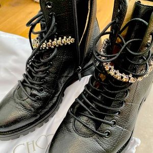 Jimmy Choo Cruz Crystal-Strap Combat Boots